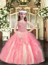 Watermelon Red Sleeveless Tulle Lace Up Evening Gowns for Party and Sweet 16 and Quinceanera and Wedding Party