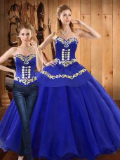 Blue Sweet 16 Dress Military Ball and Sweet 16 and Quinceanera with Embroidery Sweetheart Sleeveless Lace Up