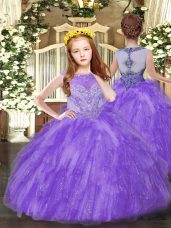 Lavender Juniors Party Dress Party and Quinceanera with Beading and Ruffles Scoop Sleeveless Zipper