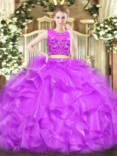 Custom Made Sleeveless Zipper Floor Length Beading and Ruffles Sweet 16 Dress