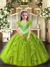 Perfect Floor Length Yellow Green Child Pageant Dress Organza Sleeveless Beading and Ruffles