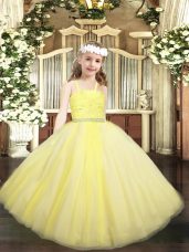 Trendy Yellow Straps Zipper Beading and Lace Party Dresses Sleeveless