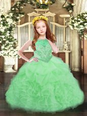 Beauteous Floor Length Apple Green Little Girl Pageant Dress Scoop Sleeveless Zipper