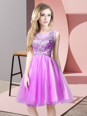 On Sale Scoop Sleeveless Knee Length Beading Lilac Tulle
