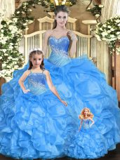 Ball Gowns Quince Ball Gowns Baby Blue Sweetheart Tulle Sleeveless Floor Length Lace Up