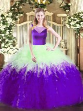 Multi-color Scoop Side Zipper Beading and Ruffles Vestidos de Quinceanera Sleeveless