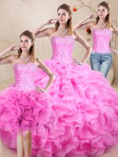 Fashionable Sweetheart Sleeveless Organza 15 Quinceanera Dress Beading and Ruffles Lace Up