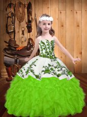 Sleeveless Floor Length Embroidery and Ruffles Lace Up Pageant Dress Wholesale with