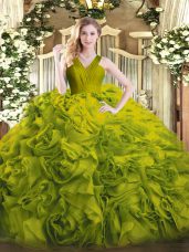 Glorious Fabric With Rolling Flowers Sleeveless Floor Length Vestidos de Quinceanera and Ruffles
