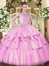 Low Price Bateau Sleeveless Tulle Quinceanera Gowns Beading and Ruffled Layers Zipper