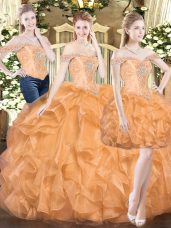 Sophisticated Off The Shoulder Sleeveless Organza Ball Gown Prom Dress Ruffles Lace Up