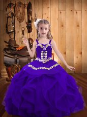 Organza Sleeveless Floor Length Party Dress for Girls and Embroidery and Ruffles