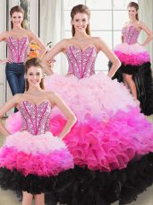 Luxury Multi-color Sweetheart Lace Up Beading and Ruffles Quince Ball Gowns Sleeveless