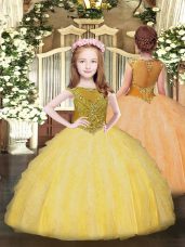 Pretty Sleeveless Zipper Floor Length Beading and Ruffles Juniors Party Dress
