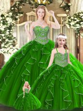 Custom Fit Tulle Sleeveless Floor Length 15th Birthday Dress and Beading and Ruffles