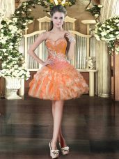 Orange Organza Lace Up Sleeveless Mini Length Beading and Ruffles