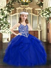 Ball Gowns Party Dress Wholesale Royal Blue Straps Tulle Sleeveless Floor Length Lace Up