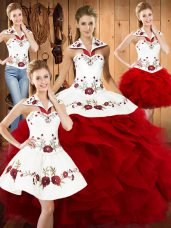 Sleeveless Embroidery and Ruffles Lace Up Quince Ball Gowns