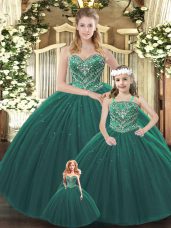 Tulle Sleeveless Floor Length Quinceanera Gowns and Beading