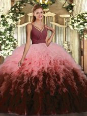 Hot Sale Ruffles Sweet 16 Dresses Multi-color Backless Sleeveless Floor Length