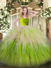 Sleeveless Zipper Floor Length Lace and Ruffles Sweet 16 Dress
