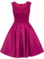 Mini Length Zipper Wedding Party Dress Fuchsia for Prom and Party with Lace