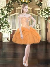 Simple Orange Red Lace Up Prom Dress Beading and Ruffles Sleeveless Mini Length