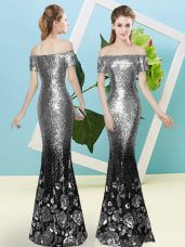 Short Sleeves Sequins Zipper Prom Dresses