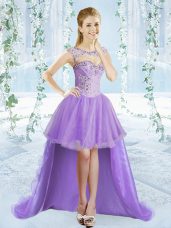 Sexy Sleeveless Lace Up High Low Beading Dress for Prom