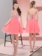 Eye-catching Watermelon Red Sleeveless Beading Mini Length Prom Dress