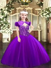 New Style Purple Sleeveless Tulle Lace Up Juniors Party Dress for Party and Quinceanera