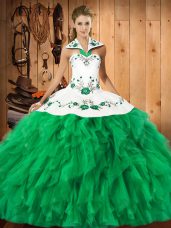 Designer Sleeveless Embroidery and Ruffles Lace Up Ball Gown Prom Dress