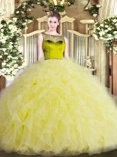 High End Yellow Green Sleeveless Beading and Ruffles Floor Length Sweet 16 Dresses