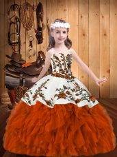 Rust Red Sleeveless Beading and Embroidery Floor Length Little Girl Pageant Dress
