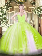 Yellow Green Sleeveless Tulle Zipper 15th Birthday Dress for Military Ball and Sweet 16 and Quinceanera