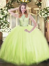 Tulle Scoop Sleeveless Backless Lace Vestidos de Quinceanera in Yellow Green