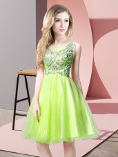 Luxurious Scoop Sleeveless Zipper Evening Dress Yellow Green Tulle