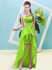 Fashion Yellow Green Lace Up One Shoulder Beading and Sequins Prom Evening Gown Elastic Woven Satin and Sequined Sleeveless