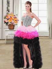 Latest Multi-color Sweetheart Neckline Beading and Ruffles Prom Dresses Sleeveless Lace Up