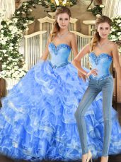 Noble Sleeveless Lace Up Floor Length Beading and Ruffles 15th Birthday Dress