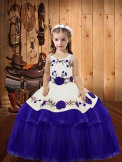 Popular Sleeveless Lace Up Floor Length Embroidery and Ruffled Layers Pageant Dress for Teens
