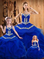 Perfect Royal Blue Tulle Lace Up Quinceanera Dresses Sleeveless Floor Length Ruffles