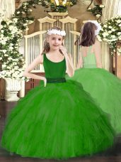 Green Sleeveless Beading and Ruffles Floor Length Womens Party Dresses