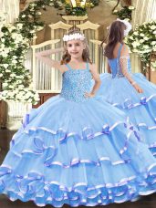 Cheap Aqua Blue Sleeveless Organza Lace Up Party Dress for Toddlers for Party and Quinceanera