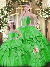 Fantastic Green Sleeveless Beading and Ruffled Layers Floor Length Quince Ball Gowns
