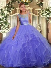 Multi-color Ball Gowns Tulle Scoop Sleeveless Beading Floor Length Backless Sweet 16 Dress