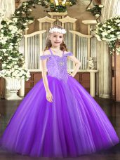 Tulle Off The Shoulder Sleeveless Lace Up Beading Party Dress Wholesale in Lavender