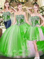 Ball Gowns Quinceanera Gown Strapless Tulle Sleeveless Floor Length Lace Up
