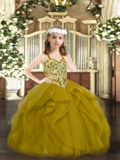 Fantastic Brown Tulle Lace Up Straps Sleeveless Floor Length Party Dress Wholesale Beading and Ruffles