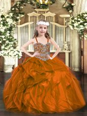 Custom Design Rust Red Lace Up Juniors Party Dress Beading and Ruffles Sleeveless Floor Length